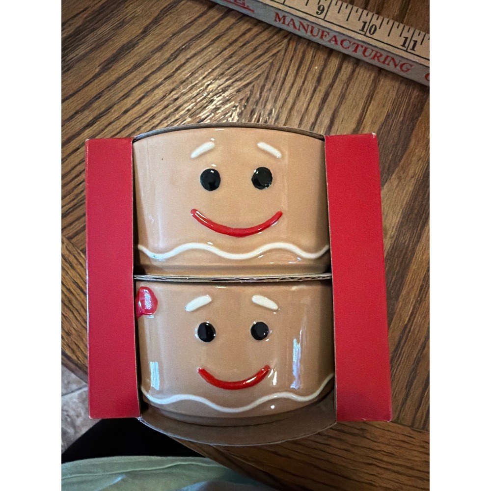 Holiday Time Gingerbread Man Ramekins 2 Pack Ceramic Christmas Souffle Dishes
